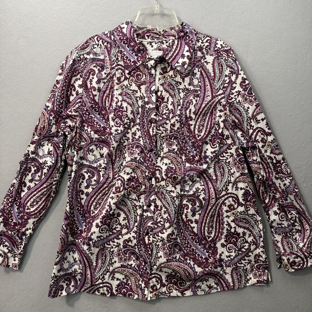 Charter Club 16W Paisley Button Front Shirt Blouse Long Sleeve Purple Plus New